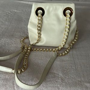 LJS collection Genuine Leather Off-White and Gold purse bag